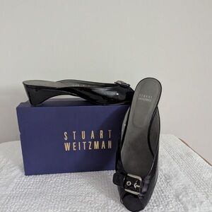 Stuart Weitzman Black Patent Leather Mules
